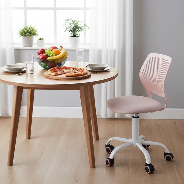 FurnitureR Esszimmerstuhl ergonomischer Drehstuhl ohne Armlehnen, höhenverstellbar, Netzrückenlehne, Sitz 38x40 cm, Rückenlehne 32cm, Metallfuß mit 5 Rollen, 130kg belastbar, Morandi Rosa