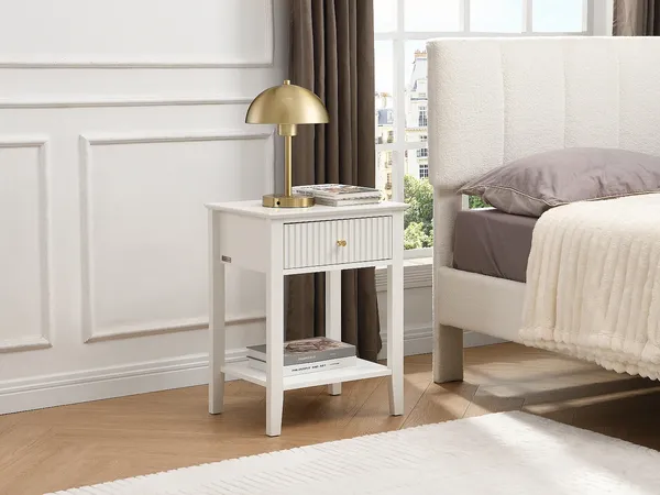 Vente-unique - NIRIVA Bedside table Holz, Platte Weiß - B 35 cm x H 61,5 cm x L 48 cm