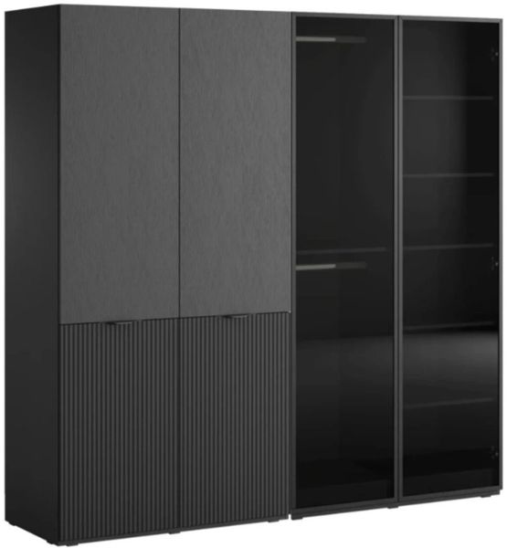 MOEBLO Drehtürenschrank MINEWRA ANTISOL 200 (Moderner Drehtürenschrank mit getönter Glasfront – viel Stauraum, verstellbare Einlegeböden & Kleiderstangen – robuster 4-türiger Kleiderschrank für Schlafzimmer und Garderobe) (BxHxT): 202 x 200 x 49 cm