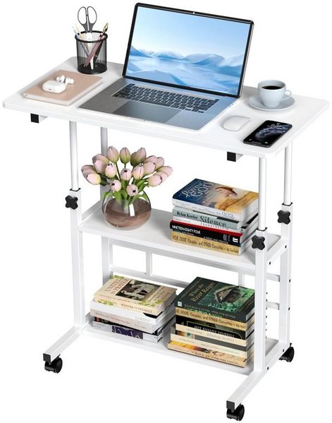 TUWENA Computertisch Computer-Schreibtisch, Höhenverstellbarer Beistelltisch mit Rädern, Mobil Büro-Schreibtisch für Studenten und Arbeiter, 80 x 40 x 60–90 cm
