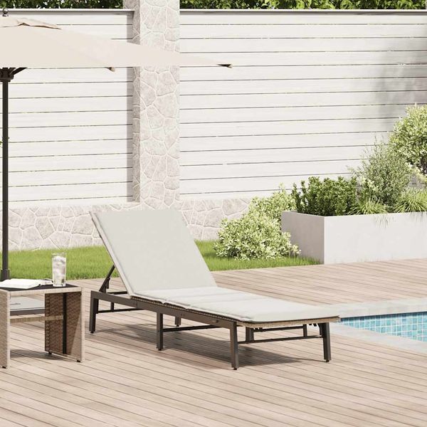 Sonnenliege, Gartenliege mit Auflage Beige Poly Rattan