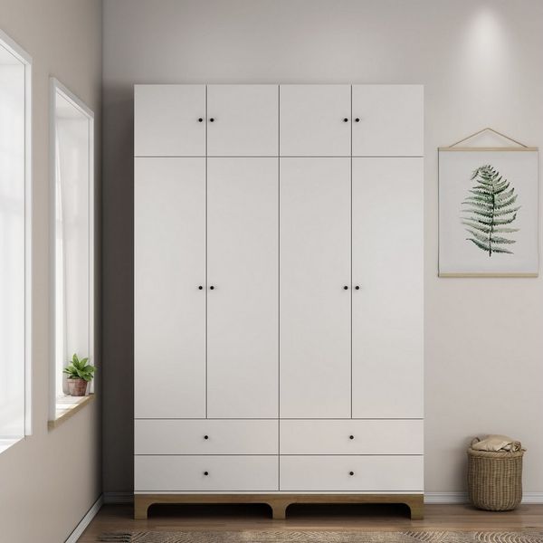 OTTO home Kleiderschrank Oslo Schlafzimmerschrank Garderobe weiß Landhaus Schlafzimmerschrank mit 4 Türen und 4 Schubladen, Breite 160cm