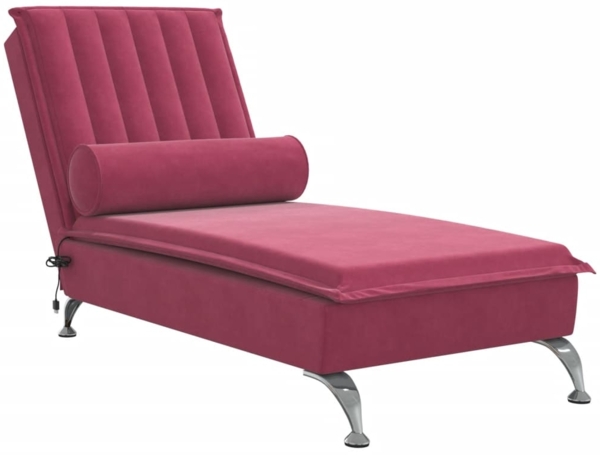vidaXL Massage-Chaiselongue mit Nackenrolle Weinrot Samt 379463