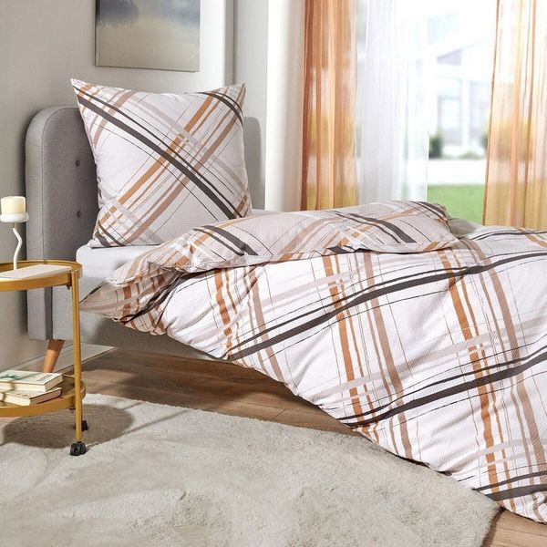 TRAUMSCHLAF Bettwäsche Tennessee beige, Seersucker, 2 teilig, moderne Streifen