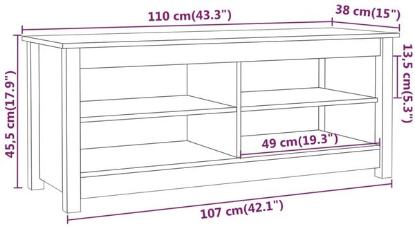 vidaXL Schuhbank Schwarz 110x38x45,5 cm Massivholz Kiefer 813778 Bild 8