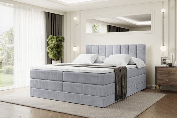 ALTDECOR 'OTTA KING' Boxspringbett, (Multipocket-Matratze H4, H3 Bonellfederung, Topper, Kopfteil), Grau Monolith, 200x200 cm