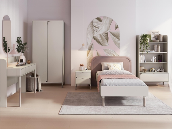 Jugendzimmer-set Harmony I Schrank, Regal, Schreibtisch, Spiegel, Bett, Nachttisch (Farbe: Cashmere / Solo 255 + Trüffel)