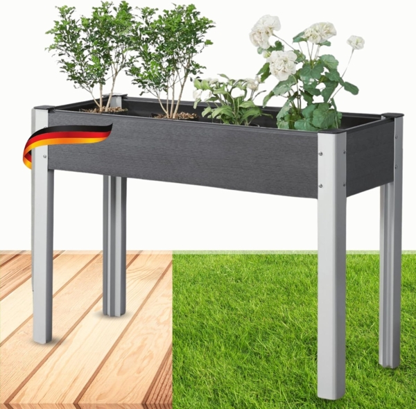 DELUKE® Hochbeet Balkon GERD - WPC Pflanzkasten Wetterfest Hochbeet WPC für Terrasse Garten Hochbeet Kinder Pflanzenbeet Balkon Blumenbeet Balkon Kräuterbeet Gemüsebeet Dunkelgrau 100x40x75cm