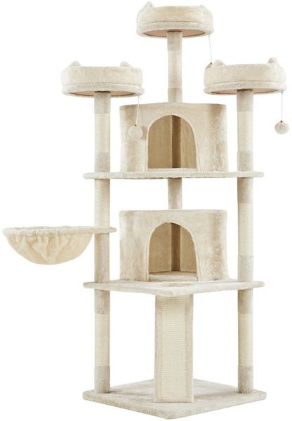 Yaheetech Kratzbaum 175/193 cm (H), Katzenbaum mit Liegemulde & Katzenhaus & Kratzbrett & 3 Plüschbälle