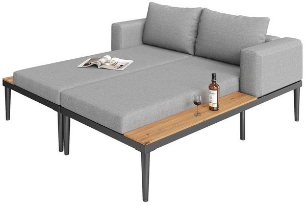 BlingBin Daybed Schlafsofa, Double Lounge Bed, Outdoor-Liegestuhl (1er Set, 1 tlg), Doppel-Liegebett mit Regalen,Sun Lounger for Patio, Garden & Balcony