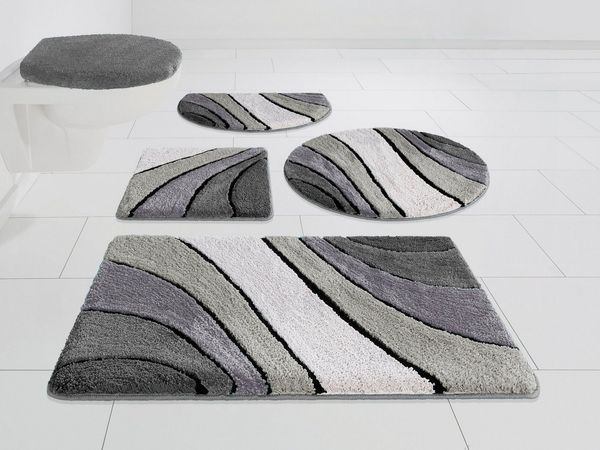 OTTO home Badematte Josie, Badvorleger, Badezimmer Teppich, Höhe 20 mm, rutschhemmend beschichtet, schnell trocknend, strapazierfähig, fußbodenheizungsgeeignet, Polyester, rechteckig, 3-tlg. Hänge-WC Set, Badteppich, Badematten, rechteckig, rund & als ...