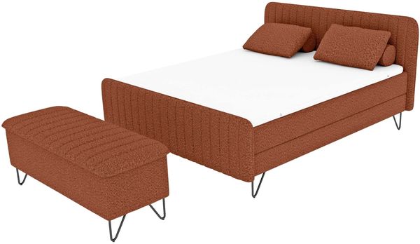 Boxspringbett Aurelio Hocker - Boucle-Stoff - terracotta - 160x200 cm