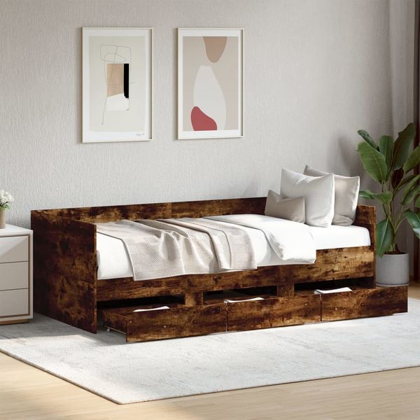 vidaXL Tagesbett mit Schubladen ohne Matratze Räuchereiche 90x200 cm 3280822