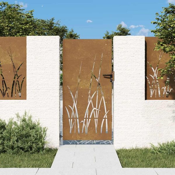 vidaXL Gartentor 85x175 cm Cortenstahl Gras-Design 153224