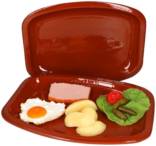2er Set Ton-Servierplatte 35 x 25,5 x 3 cm Mediterran Grill-Teller BBQ Mittelalter