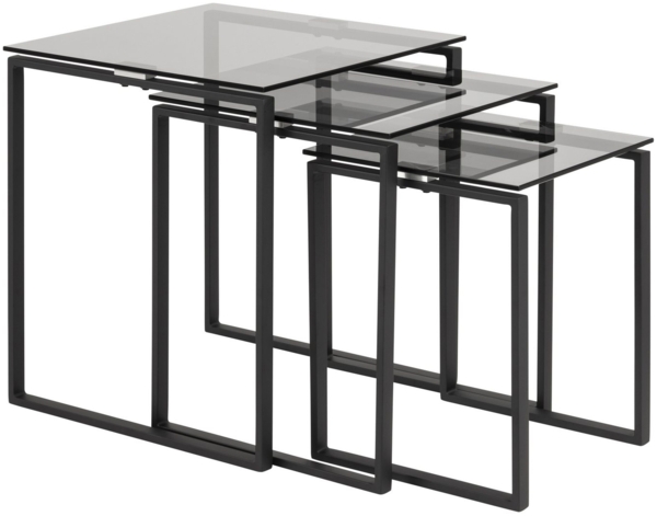 Satztisch >Katrine< (3-teilig) in Grau, Glas, Stahl - 50x55x50cm (BxHxT)