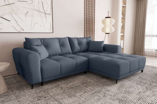99rooms Massimo Ecksofa Strukturstoff NEVE Dunkelblau mit Schlaffunktion Rechts