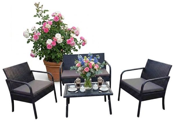 Relaxdays 4-teiliges Gartenmöbel Set Rattan