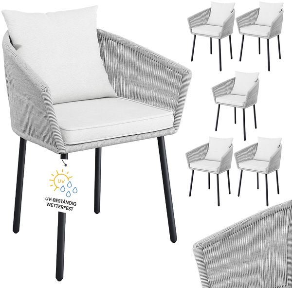 STEELSØN 'Nair' Polyrattan Gartenstuhl, 6er-Set, hellgrau, wetterfest & UV-beständig, Balkonstühle bis 160 kg belastbar, Gartensessel inkl. Kissen