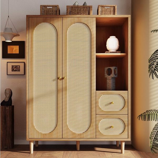 MODFU Kleiderschrank Garderobenschränke 120x161x44 cm mit Kleiderstange und 3 Schubladen (Packung, 1-St, Mit 2 Türen, Schubladen & Kleiderstange) Zeitloses Design für Flur & Schlafzimmer