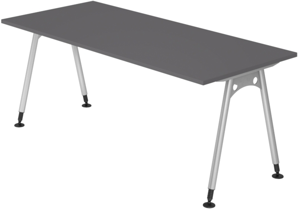 bümö manuell höhenverstellbarer Schreibtisch 180x80 cm in graphit - PC Tisch höhenverstellbar & groß, höhenverstellbarer Tisch Büro, großer Computertisch verstellbar, A-Serie, AS-19-G