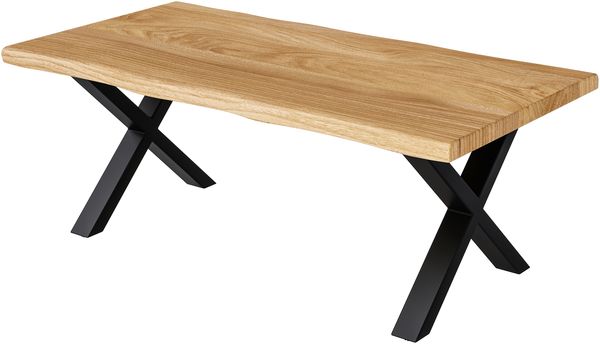skølm 'Orm' Couchtisch, aus Eichenholz, mit X-förmigen Metallbeinen, 110 x 55 cm, natur geölt, Sofatisch aus echter Baumkante