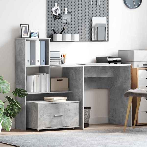 vidaXL Schreibtisch Beton Grau 131,5 x 50 x 106,5 cm Holzwerkstoff 3337268