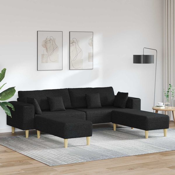 vidaXL Sofa mit Kissen 3 pcs Schwarz Stoff 3335164