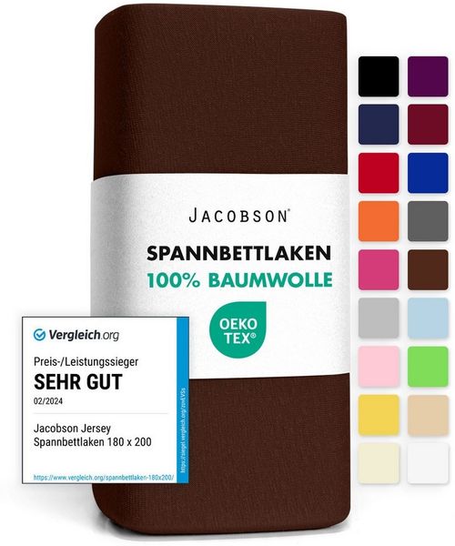 Jacobson Spannbettlaken aus 100% Baumwolle, Jersey Bettlaken 160 g/m², Spannbetttuch mit Gummizug, pflegeleicht & viele Farben
