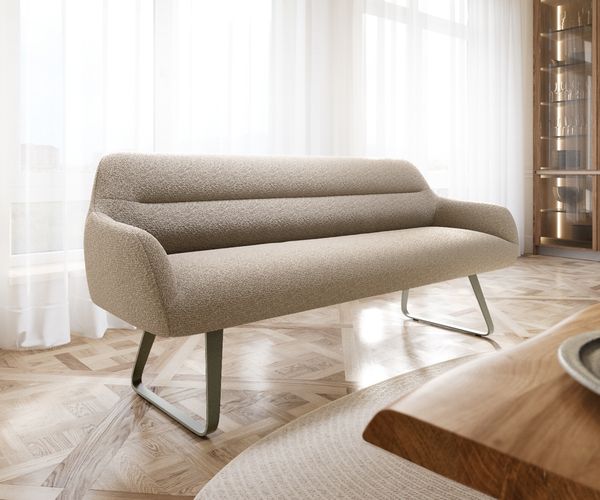 Esszimmerbank Taya-Flex 200 cm Bouclé Schlamm Kufengestell flach Effektfinish Titan Taschenfederkern