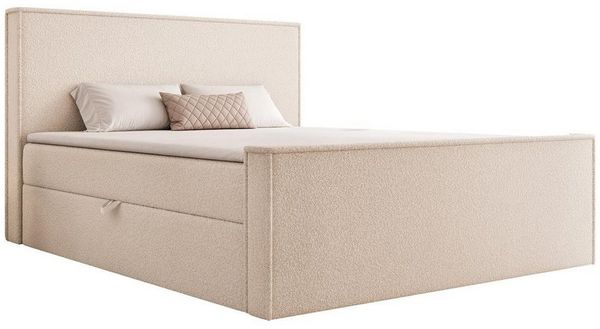 Compleo Boxspringbett Klasisch Design, gepolstertes Kopfteil mit Bettkasten, Bonell, Topper, Doppelbett