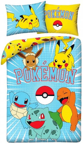 Pokémon Bettwäsche Set aus Baumwolle Bettdeckenbezug 140 × 200 cm mit 70 × 90 cm Kissenbezug