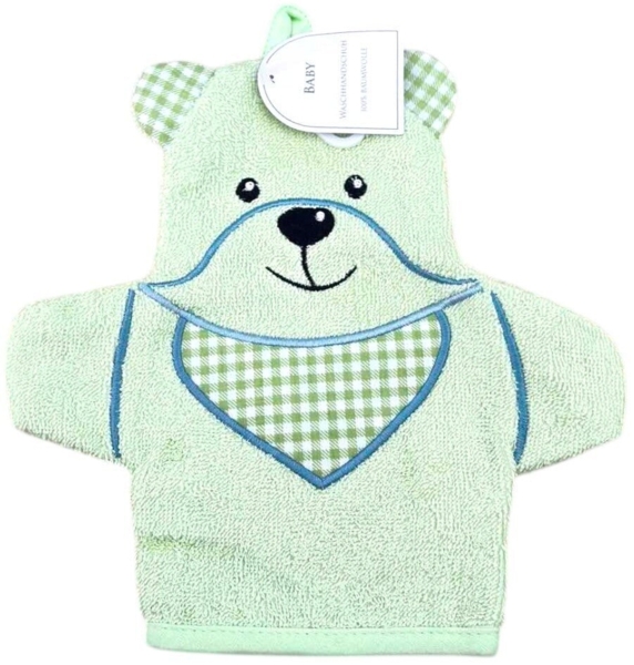 Baby Waschhandschuh Bär » Kinder Waschlappen Frottee » ca. 22x 15 cm reine Baumwolle » Wasch Handschuh - Grün