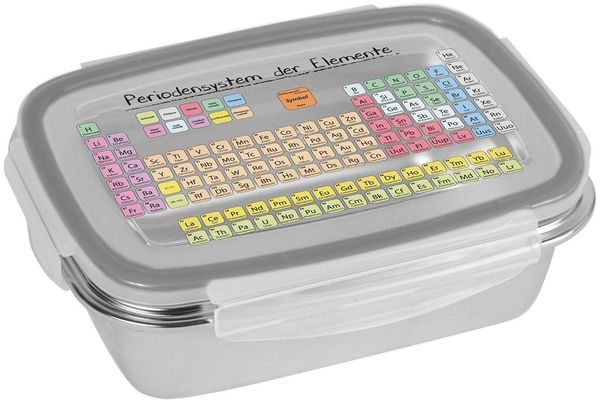 Geda Labels GmbH Lunchbox Periodensystem, Edelstahl, (1-tlg), Silber, 850 ml, spülmaschinengeeignet (Nur Behälter, ohne Deckel)