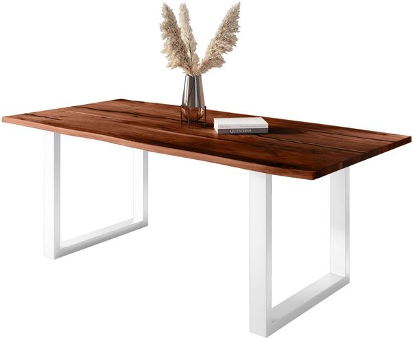 Baumkantentisch Akazie mit schwarzen Resin-Adern nussbaumfarben 240 x 100 cm U-Gestell weiß POLLY 166042031