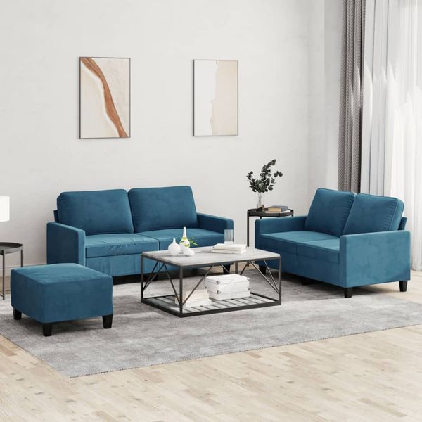 vidaXL 3-tlg. Sofagarnitur mit Kissen Blau Samt 3201515
