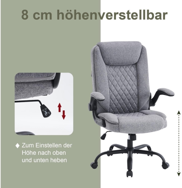 Ergonomischer Bürostuhl Chefsessel Armlehnen klappbar Grau Stoff Bild 6