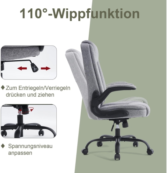 Ergonomischer Bürostuhl Chefsessel Armlehnen klappbar Grau Stoff Bild 7