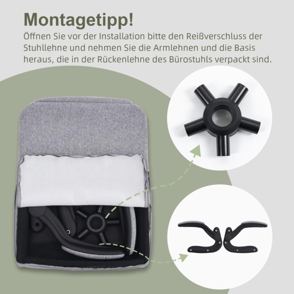 Ergonomischer Bürostuhl Chefsessel Armlehnen klappbar Grau Stoff Bild 3