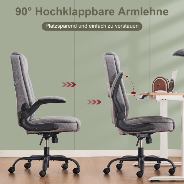 Ergonomischer Bürostuhl Chefsessel Armlehnen klappbar Grau Stoff Bild 5