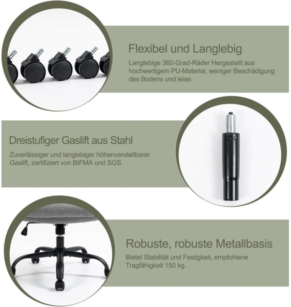 Ergonomischer Bürostuhl Chefsessel Armlehnen klappbar Grau Stoff Bild 8