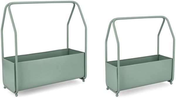 Blumenkasten Areyka 2er-Set aus Metall, modern, salbeigrün, outdoor geeignet, pulverbeschichtet