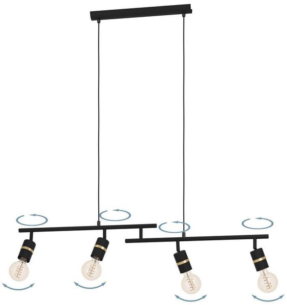 Eglo 900177 Hängeleuchte LURONE E27 4X10W Stahl schwarz, messing L:100cm B:5cm H:110cm dimmbar