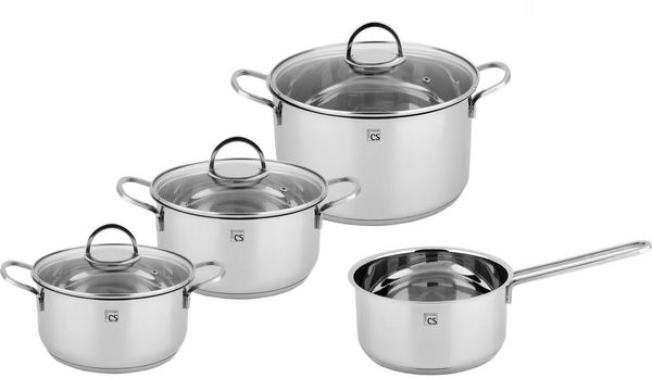 CS Koch-Systeme Topf-Set Trier, Edelstahl (Set, 7-tlg, je 1 Fleischtopf Ø 16/20/24 cm, 1x Stieltopf Ø 16 cm), Induktion
