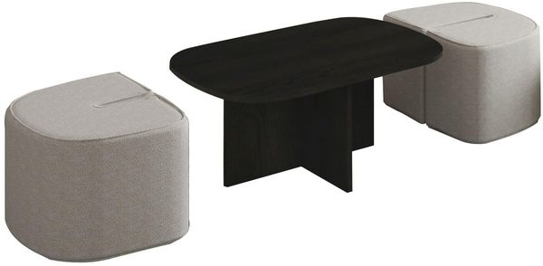 Stilvolles schwarzes Couchtisch-Set (3-teilig) | 100% melaminbeschichtete Spanplatte, 18 mm | Inklusive Hocker, modernes Design