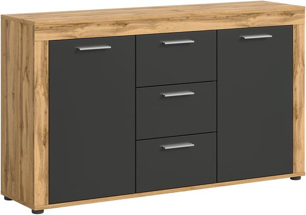 xonox. home Wohnen Jam X8BN1T01 Sideboard Schrank Lowboard Wohnzimmerschrank in Wotan Eiche Melamin/grau Nachbildung, ca. B/H/T: 125 x 80 x 35 cm