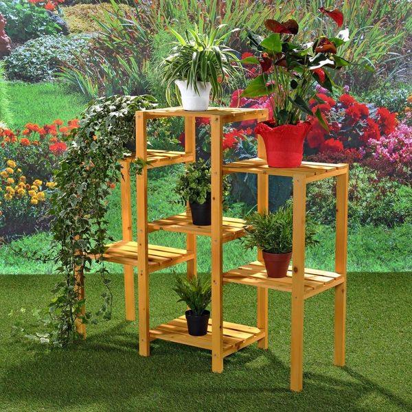 Blumentreppe Blumenregal Blumenpodest Pflanzregal Blumenhocker Standregal braun