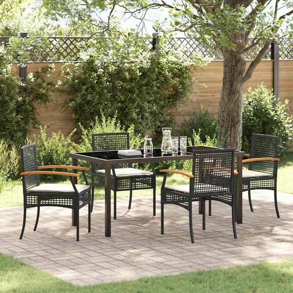 vidaXL Garten Essgruppe mit Kissen 5 pcs Schwarz Rattan 3380816