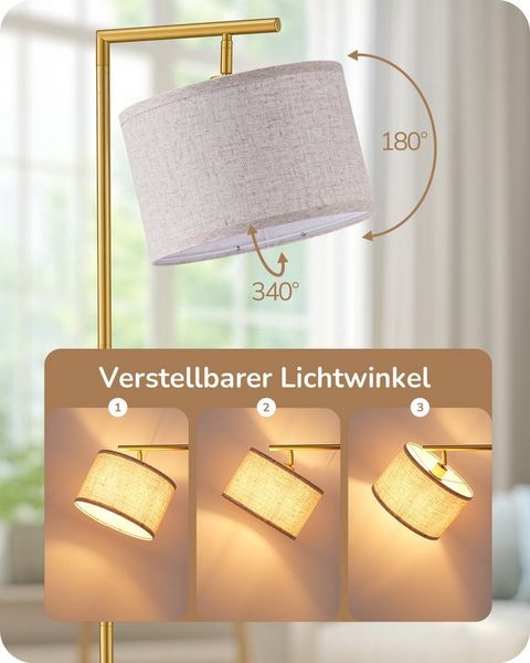 EDISHINE Stehlampe Wohnzimmer 160cm, Lampenschirm verstellbar, LED wechselbar, warmweiß, mit Lampenschirm aus Leinen