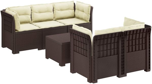 vidaXL 5-Sitzer Gartensofa mit Kissen Rattan-Look PP Braun 3443910